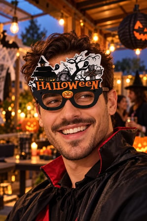 Halloween Cadılar Bayramı PVC Kaplı Parti Gözlüğü Şatolu Hayaletli Balkabaklı Kostüm Aksesuarı