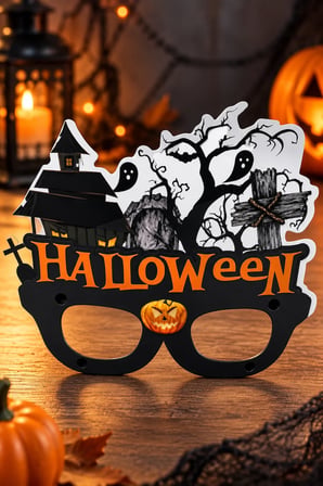 Halloween Cadılar Bayramı PVC Kaplı Parti Gözlüğü Şatolu Hayaletli Balkabaklı Kostüm Aksesuarı