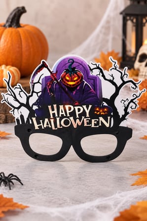 Halloween Cadılar Bayramı PVC Kaplı Parti Gözlüğü Mor Balkabaklı Happy Halloween Kostüm Modeli