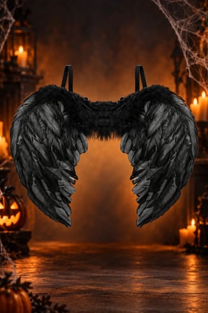 Siyah Orta Boy Melek Kanadı Yumuşak Tüylü Halloween Cadılar Bayramı Kostüm Aksesuarı 55x40 Cm