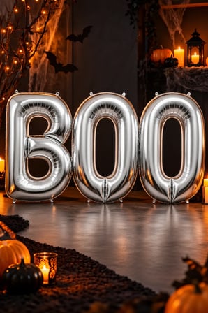 Halloween BOO Yazılı Gümüş Folyo Balon 3 Harf Set Her Biri 100 cm Cadılar Bayramı Parti Süsü