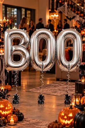 Halloween BOO Yazılı Gümüş Folyo Balon 3 Harf Set Her Biri 100 cm Cadılar Bayramı Parti Süsü
