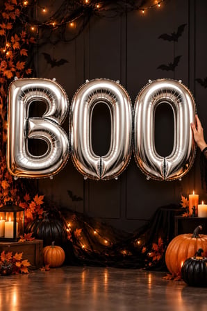 Halloween BOO Yazılı Gümüş Folyo Balon 3 Harf Set Her Biri 100 cm Cadılar Bayramı Parti Süsü