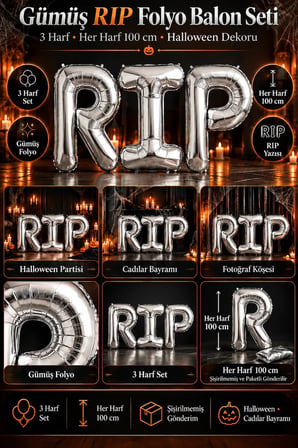 Halloween RIP Gümüş Folyo Balon 3 Harf Set Her Harf 100 cm Cadılar Bayramı Parti Süsü