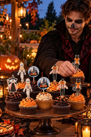 Halloween Kürdan Süsü 10'lu Kalın Kuşe Şekilli Cupcake Topper Cadılar Bayramı Pasta Süsü Seti