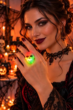 Işıklı Kurukafa Yüzük Halloween Cadılar Bayramı Renkli Işık Efektli Parti Kostüm Aksesuarı