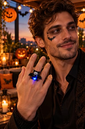 Halloween Cadılar Bayramı LED Işıklı Yarasa Yüzüğü Siyah Mavi Işık Efektli Kostüm Aksesuarı