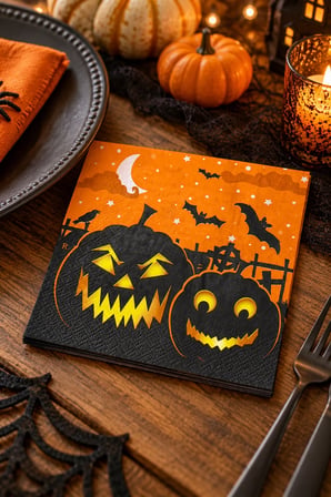 Halloween Cadılar Bayramı Balkabağı Desenli Dekorlu Parti Peçetesi 20'li Turuncu Siyah 33x33 cm