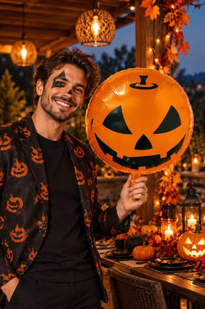 Halloween Cadılar Bayramı Balkabağı Yüzlü Folyo Balon 45 cm 18 İnç Turuncu Yuvarlak Parti Süsü