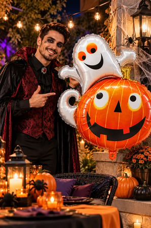 Halloween Cadılar Bayramı Hayaletli Balkabağı Folyo Balon 80x60 cm Turuncu Beyaz Parti Süslemesi