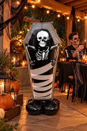 Halloween Cadılar Bayramı Ayaklı Tabut İskelet Folyo Balon 99x57 cm Siyah Oda Dekoru Parti Süsü