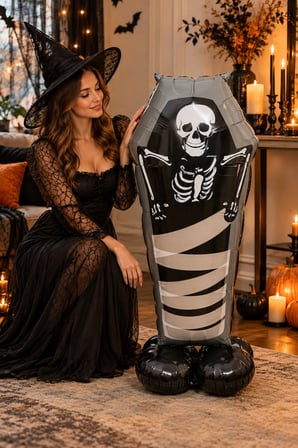 Halloween Cadılar Bayramı Ayaklı Tabut İskelet Folyo Balon 99x57 cm Siyah Oda Dekoru Parti Süsü