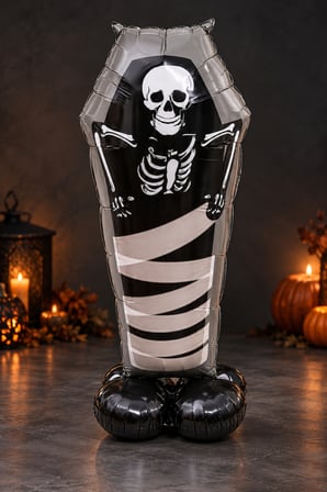 Halloween Cadılar Bayramı Ayaklı Tabut İskelet Folyo Balon 99x57 cm Siyah Oda Dekoru Parti Süsü