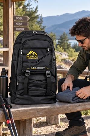Montana Dağcı Çantası Siyah Körüklü 65 L Outdoor Sırt Çantası 62x40x16 cm