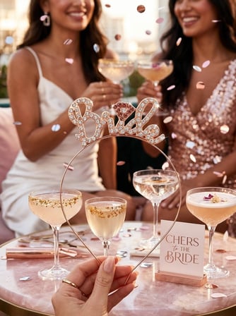 Bride Metal Taşlı Lüks El Yazılı Rosegold Taç Bekarlığa Veda Parti Aksesuarı