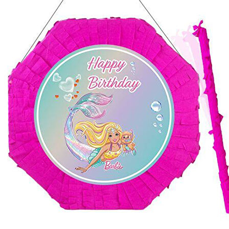 Barbie Deniz Kızı Pinyata 42 cm + Sopası Doğum günü Eğlencesi, Pinyata Patlatma Partisi