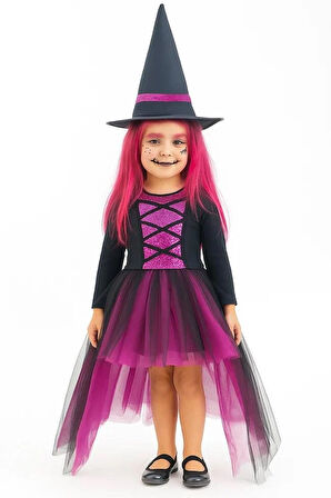 GALA Cadı kostümü 8-9 YAŞ fuşya siyah şapkalı