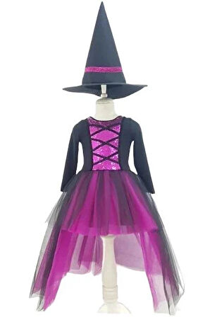 GALA Cadı kostümü 8-9 YAŞ fuşya siyah şapkalı