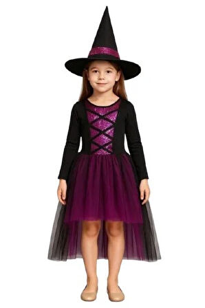 GALA Cadı kostümü 8-9 YAŞ fuşya siyah şapkalı