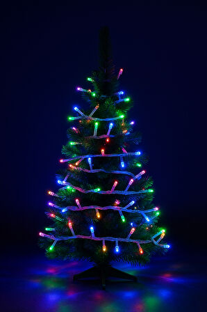 10 Metre Led Işık (100 Lamba) - Pirinç Tel Karışık Renkli, 8 Fonksiyonlu Fişli Dekoratif Aydınlatma