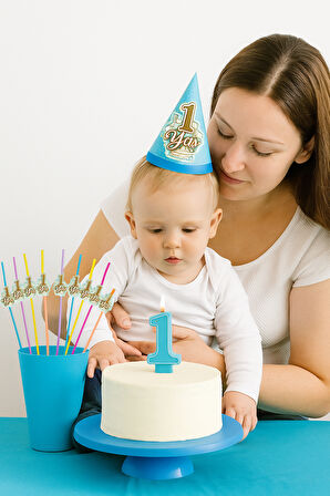 Pipet 1 YAŞ YALDIZLI pipet 10 lu Mavi 1 Yaş Erkek Doğum Günü Partisi