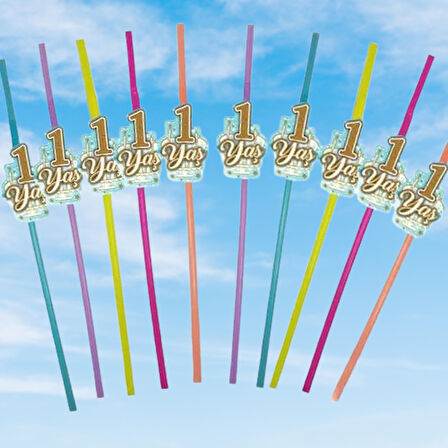 Pipet 1 YAŞ YALDIZLI pipet 10 lu Mavi 1 Yaş Erkek Doğum Günü Partisi