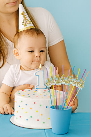 Pipet 1 YAŞ YALDIZLI pipet 10 lu Mavi 1 Yaş Erkek Doğum Günü Partisi