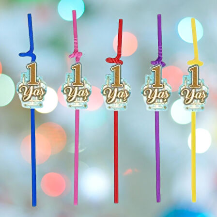 Pipet 1 YAŞ YALDIZLI pipet 10 lu Mavi 1 Yaş Erkek Doğum Günü Partisi