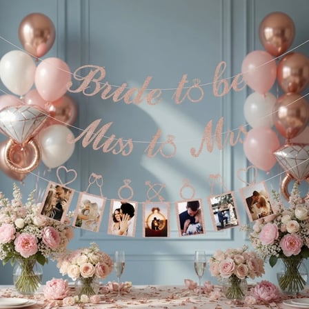 Bride To Be & Miss To Mrs Simli Foto Banner Set Bekarlığa Veda Parti Süsü