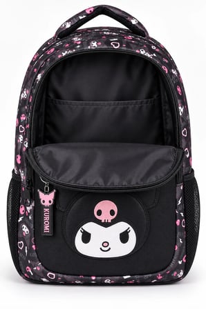 Kuromi Kız Çocuk İlkokul Çantası Mor Ergonomik 3 Gözlü 2 Matara Cepli Baskılı 42 x 28 x 13 cm