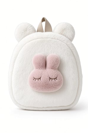 Anaokulu Sırt Çantası Uyuyan Tavşan Bej Peluş 26x23x10 cm Mini Çanta