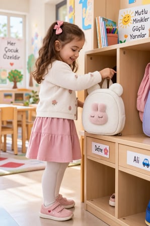 Anaokulu Sırt Çantası Uyuyan Tavşan Bej Peluş 26x23x10 cm Mini Çanta