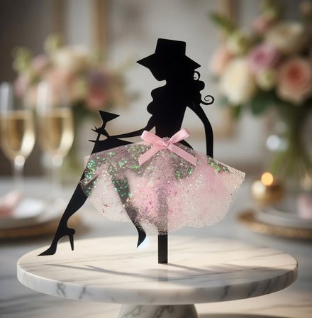Bride Pembe Tül Etekli Çubuklu Pasta Süsü Bekarlığa Veda Cake Topper Dekoru