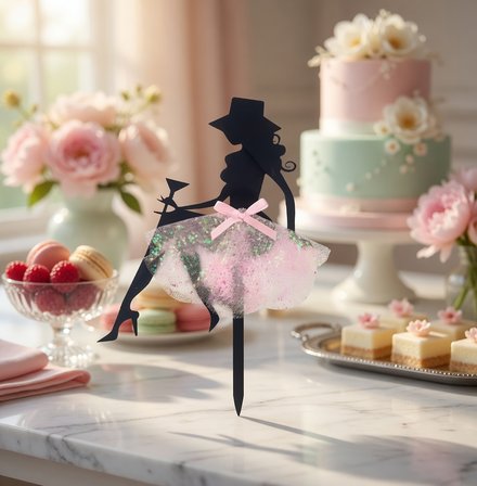 Bride Pembe Tül Etekli Çubuklu Pasta Süsü Bekarlığa Veda Cake Topper Dekoru