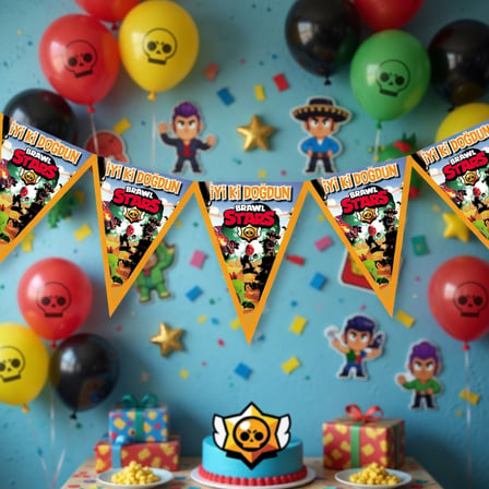 Brawl Stars Bayrak Flama Banner Erkek Çocuk Doğum Günü Parti Süsleme Dekoru