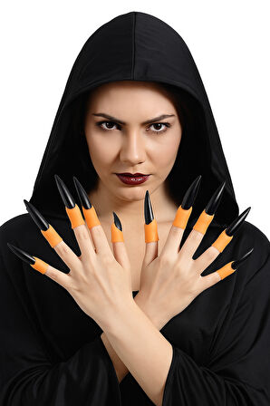 Halloween Cadılar Bayramı Cadı Tırnağı 10lu Lateks Siyah Lüks Yumuşak Tırnak Parti Kostümü