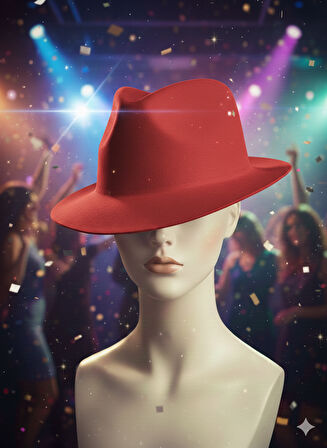 Kırmızı Lazer Kesim Kadife Fötr Şapka Parti Şapkası