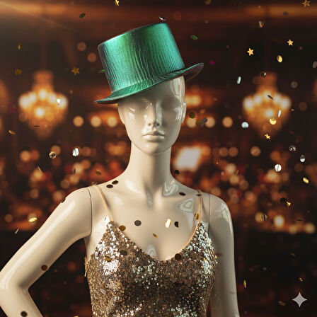 Hologramlı Yeşil Sihirbaz Modeli Silindir Şapka Parti Şapkası