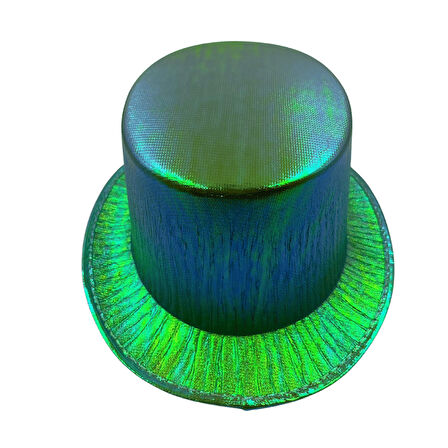 Hologramlı Yeşil Sihirbaz Modeli Silindir Şapka Parti Şapkası