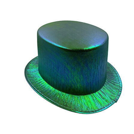 Hologramlı Yeşil Sihirbaz Modeli Silindir Şapka Parti Şapkası