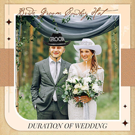 Şapka Kovboy Bride & Groom Taşlı Lüks Kadife Seti
