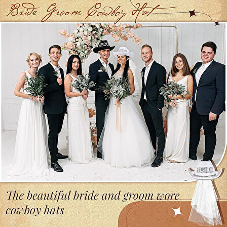 Şapka Kovboy Bride & Groom Taşlı Lüks Kadife Seti