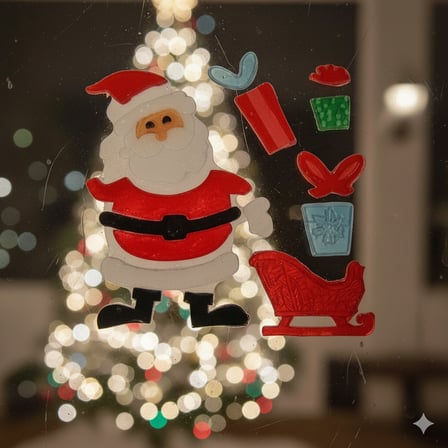 Yılbaşı Temalı Noel Babalı Jel Sticker – Dekoratif Cam ve Pencere Süsü