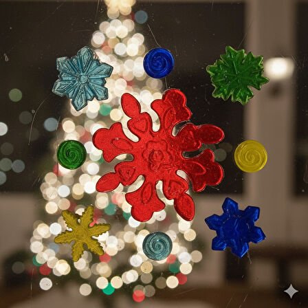 Yılbaşı Temalı Kar Taneli Jel Sticker – Dekoratif Cam ve Pencere Süsü