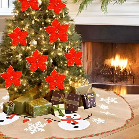 1 Adet Yılbaşı Çiçeği Ponsetya (13 cm) - Kırmızı Simli Tomurcuklu Dekoratif Yapay Süs Çiçeği - Tekli Yılbaşı Dekorasyonu