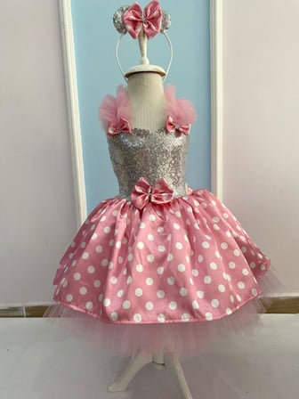 Minnie Mouse 4-5 yaş taçlı kostüm PEMBE BEYAZ