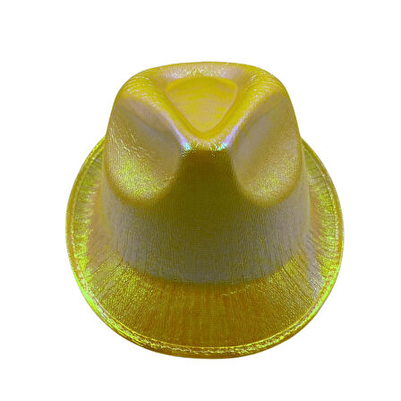 56 cm baş çevresi – Hologramlı Sarı Lazer Kesim Fötr Parti Şapkası