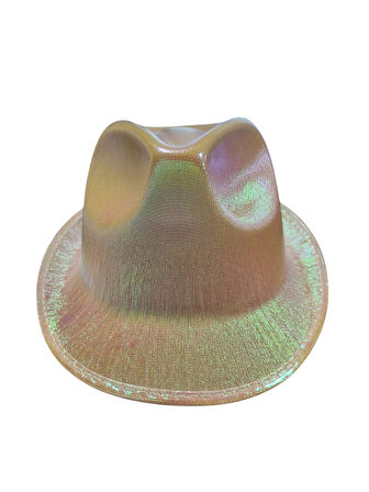 56 cm Baş Çevresi Hologramlı Gümüş Lazer Kesim Fötr Parti Şapkası