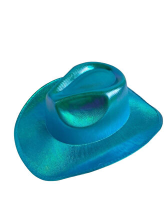 Hologramlı Mavi Kovboy Şapkası Parti Şapkası