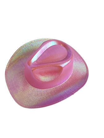 Hologramlı Pembe Kovboy Şapkası Parti Şapkası